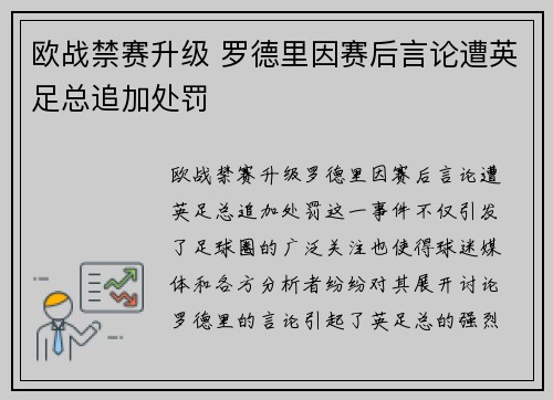 欧战禁赛升级 罗德里因赛后言论遭英足总追加处罚
